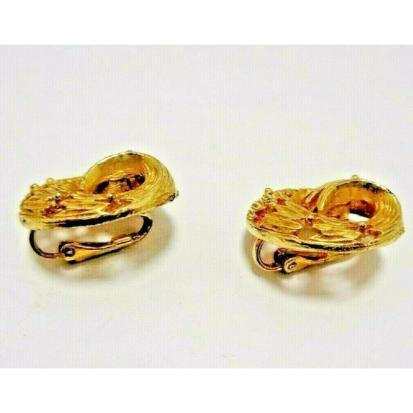 Judy Lee Signed Textured Gold Tone Clip On Button Earrings Vintage - Picture 3 of 4